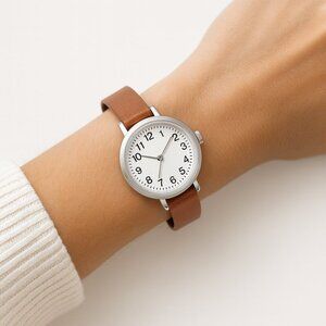 Women's Strap Watch - A New Day™ Silver/Brown: Quartz Movement, Alloy Case Gift